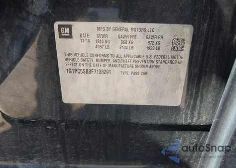 2015 Chevrolet Cruze 1Lt Auto from USA, damaged, VIN 1G1PC5SB9F7138291